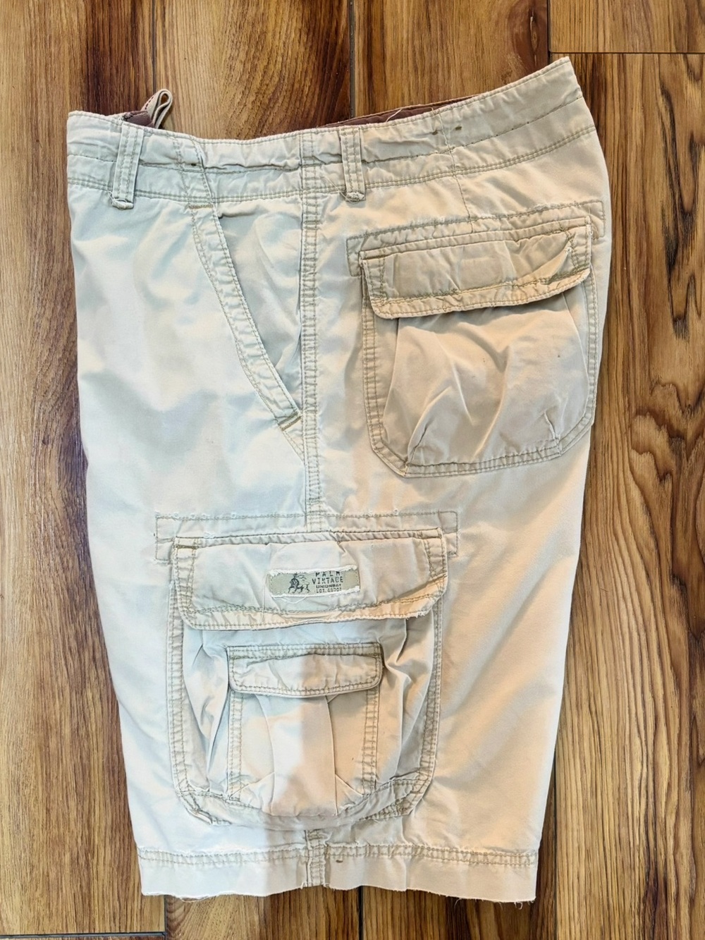 UNIONBAY Mens Utility Cargo Shorts Beige Khaki Cotton Faded Sz 34(Actual 36)